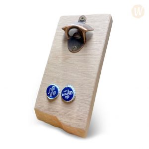 Wall-mounted Magnetic Bottle Opener made from Live-edge English Oak