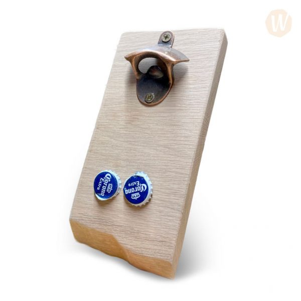 Wall-mounted Magnetic Bottle Opener made from Live-edge English Oak